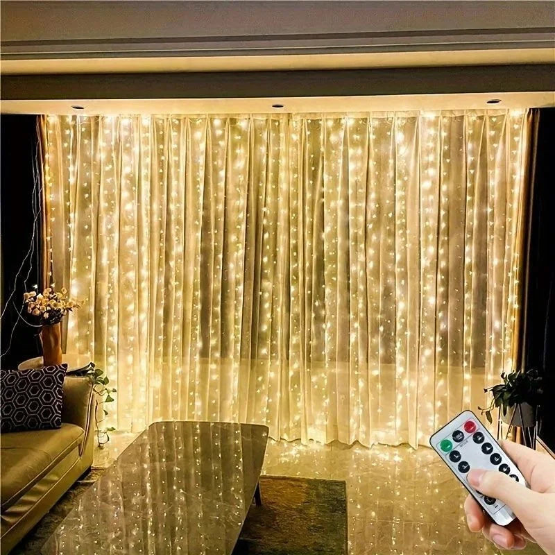 USB Plug Curtain LED String Lights 8 Modes Remote Control Holiday Wedding Fairy Garland Lights For Bedroom Living Room Decor