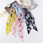 Floral Satin Bow Scrunchie with Long Ribbon Scarf