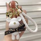 Cute Bear Key Chain Resin Bow Bell Rabbit Keychain Weaving Fashion Doll Bag Pendant Holiday Car Key Ring For Girls Gift