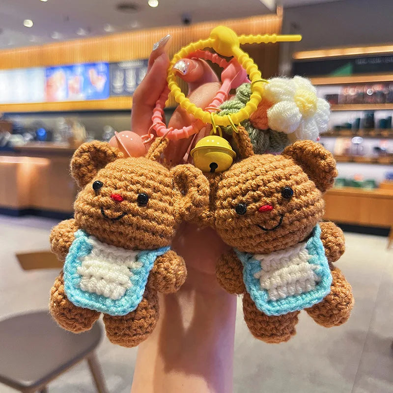 Crochet Bear Backpack Keychain Cartoon Bear Bag Charm