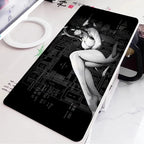 Black and White Anime Girl Table Mat Large Mouse Pad Office Keyboard Edge Locking Desk Mat Gaming Accessories Non-slip Mousepad