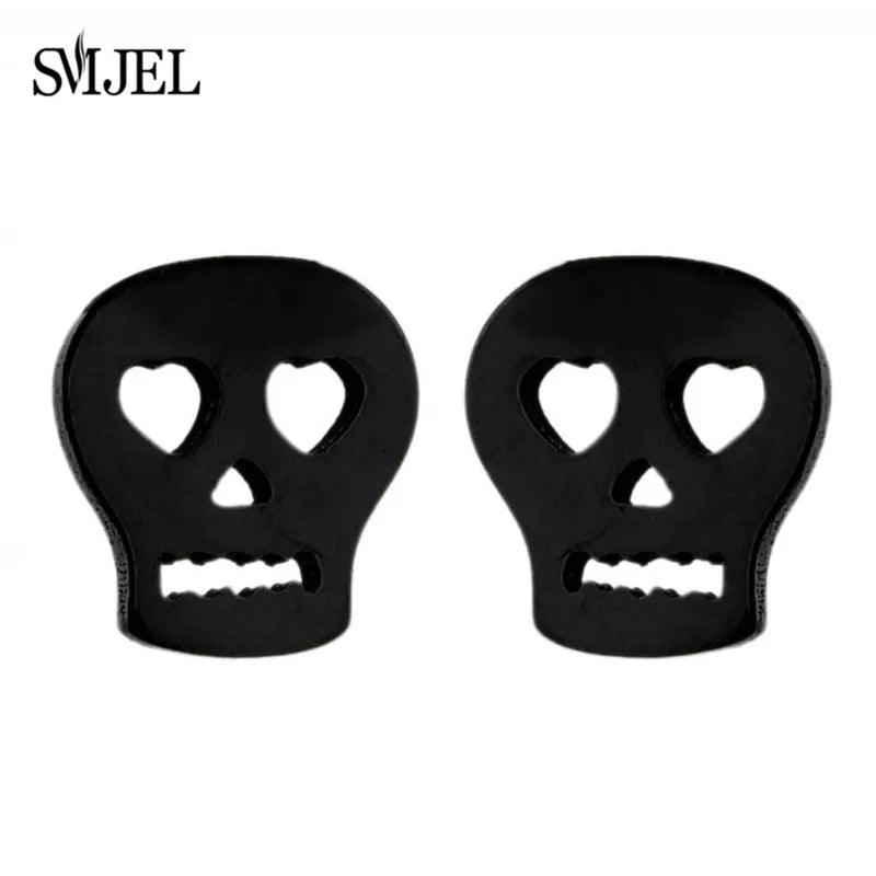 Punk Halloween Earring Black Stainless Steel Ghost Pirate Skull Stud Earrings Women Men Goth Pumpkin Spider Bat Ear Jewelry Gift