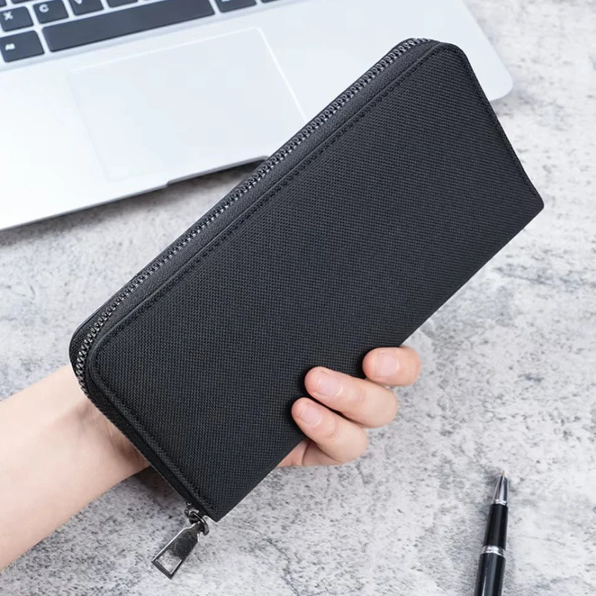 Men Canvas Long Wallet Large Capacity Multiple Card Slots Zipper Purse Business Handbag Card Holder Coin Bag