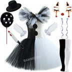Girls Horror Clown Costume – Black & White Tutu Dress