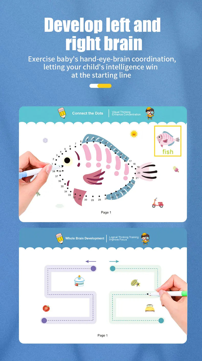 34-Page Reusable Children's Practice Book Set with Erasable Pen - Early Learning of Writing and Drawing Skills, Educational Books for Pen Control Training, Innovative Learning - Perfect Choice for Christmas and Birthday Gifts