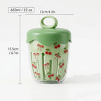 WORTHBUY Double Wall Salad Cup Portable Leak Proof Oat Container With Fork&Handle Drain Fruit Cup Cute Breakfast Cup For Student