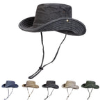Men's Washed Wide Brim Bucket Hat for Outdoor Sun Protection