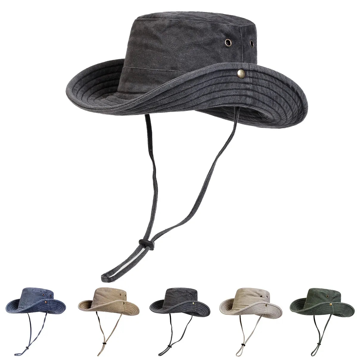 Men's Washed Wide Brim Bucket Hat for Outdoor Sun Protection