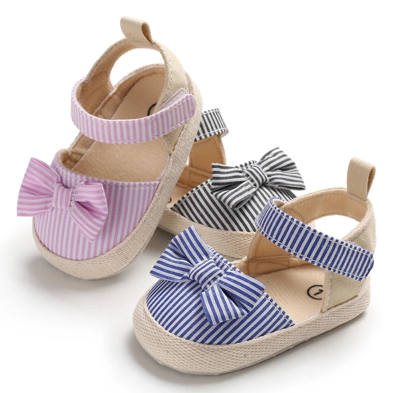 Summer Girl Baby Casual Sandals Soft Sole Comfortable Lightweight Walking Shoes Bow Canvas Baby Shoes