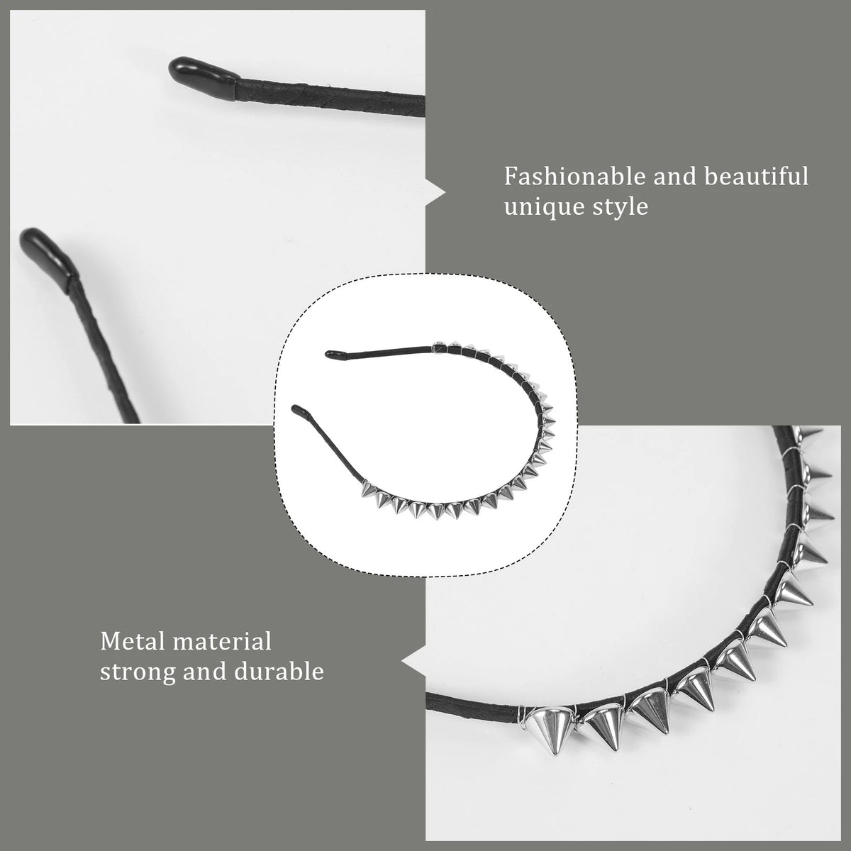 Silver Studded Punk Spike Metal Headband for Women