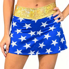 Women Blue White Star Print Shiny Stretch Boy Shorts High Waist Cosplay Costume Shorts Slim Fit Party Festival Clubwear Bottoms