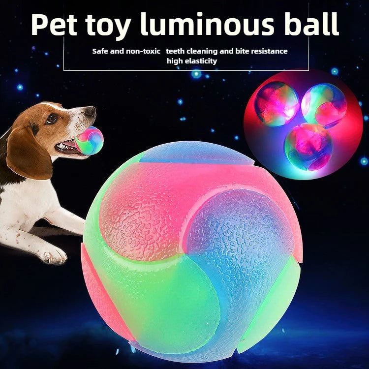 Dog TPR Glow Ball 3 Color Flashing Elastic Teeth Cleaning Anti Choke Training Interactive Pet Toy  Safe Chew Resistant Non Toxic