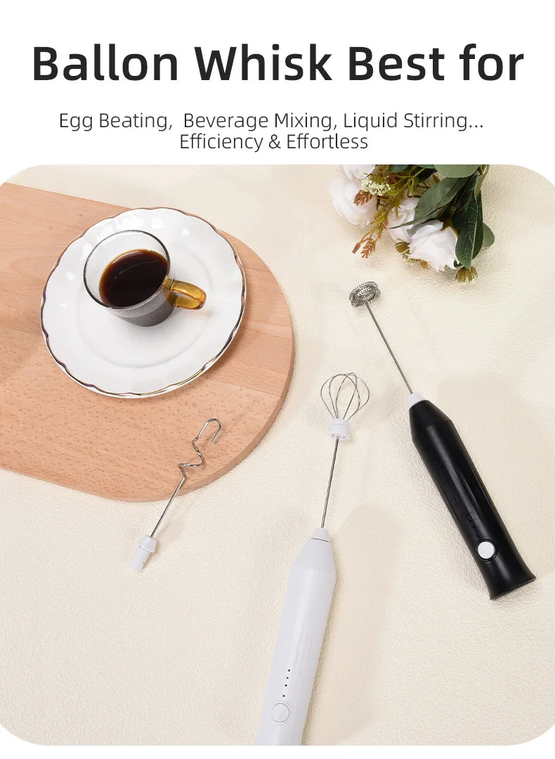 Wireless Electric Milk Frother Type-C Rechargeable Handheld Coffee Whisk Mixer
