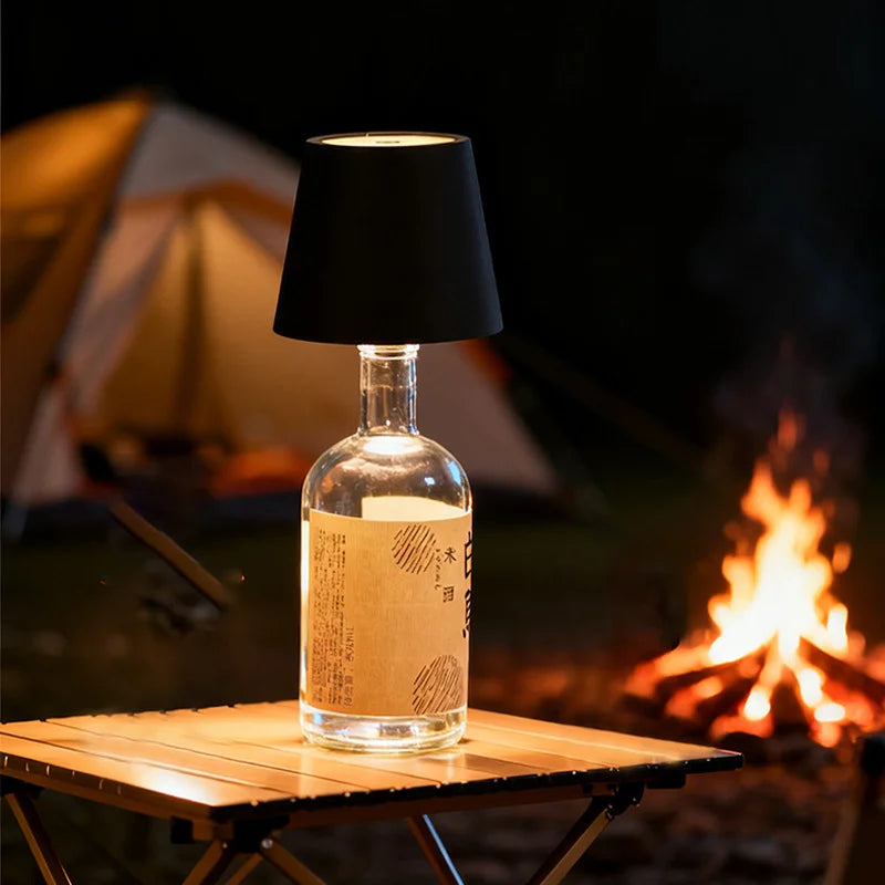 Wireless Table Lamp LED Wine Bottle Base Rechargeable Vases Light Touch Switch Bar Dining Lamp