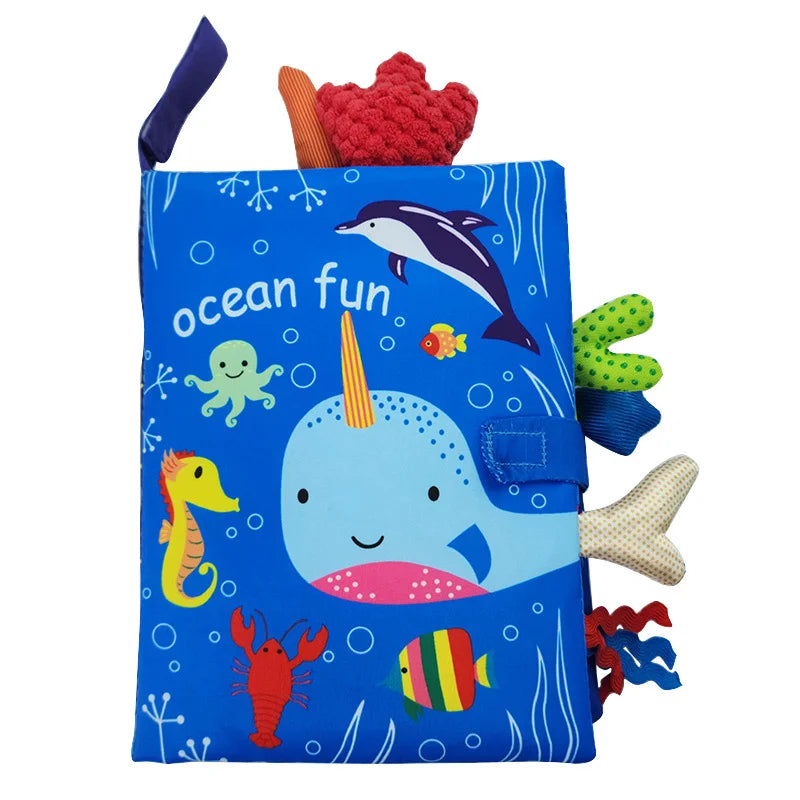 Baby Sensory Cloth Book with Crinkle Pages and Interactive Rattle