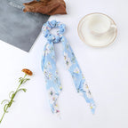 Floral Satin Bow Scrunchie with Long Ribbon Scarf