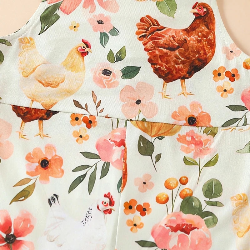 Citgeett Summer Easter Kids Baby Girls Romper Cute Sleeveless Flower Print Flare Leg Jumpsuit Overalls Clothes