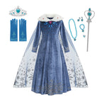 Girls Elsa Snow Queen Princess Costume Dress – Winter Cosplay Outfit