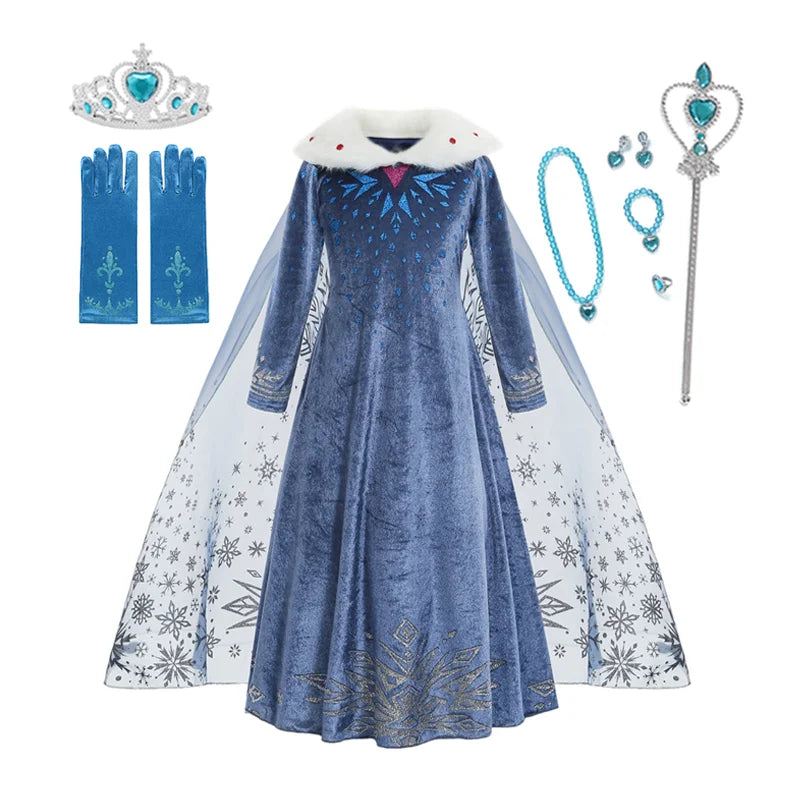 Girls Elsa Snow Queen Princess Costume Dress – Winter Cosplay Outfit