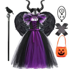 Children Cosplay Apparel for Halloween 2025 Maleficent Costume Tutu Dress Girl Evil Queen Disguise Witch Gown Villain Costume