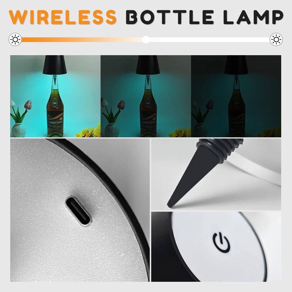 LED Table Lamp Wireless Wine Bottle Lamp USB Rechargeable Table Light Touch Control Dimming for Bar Club Cafe Atmosphere Decor