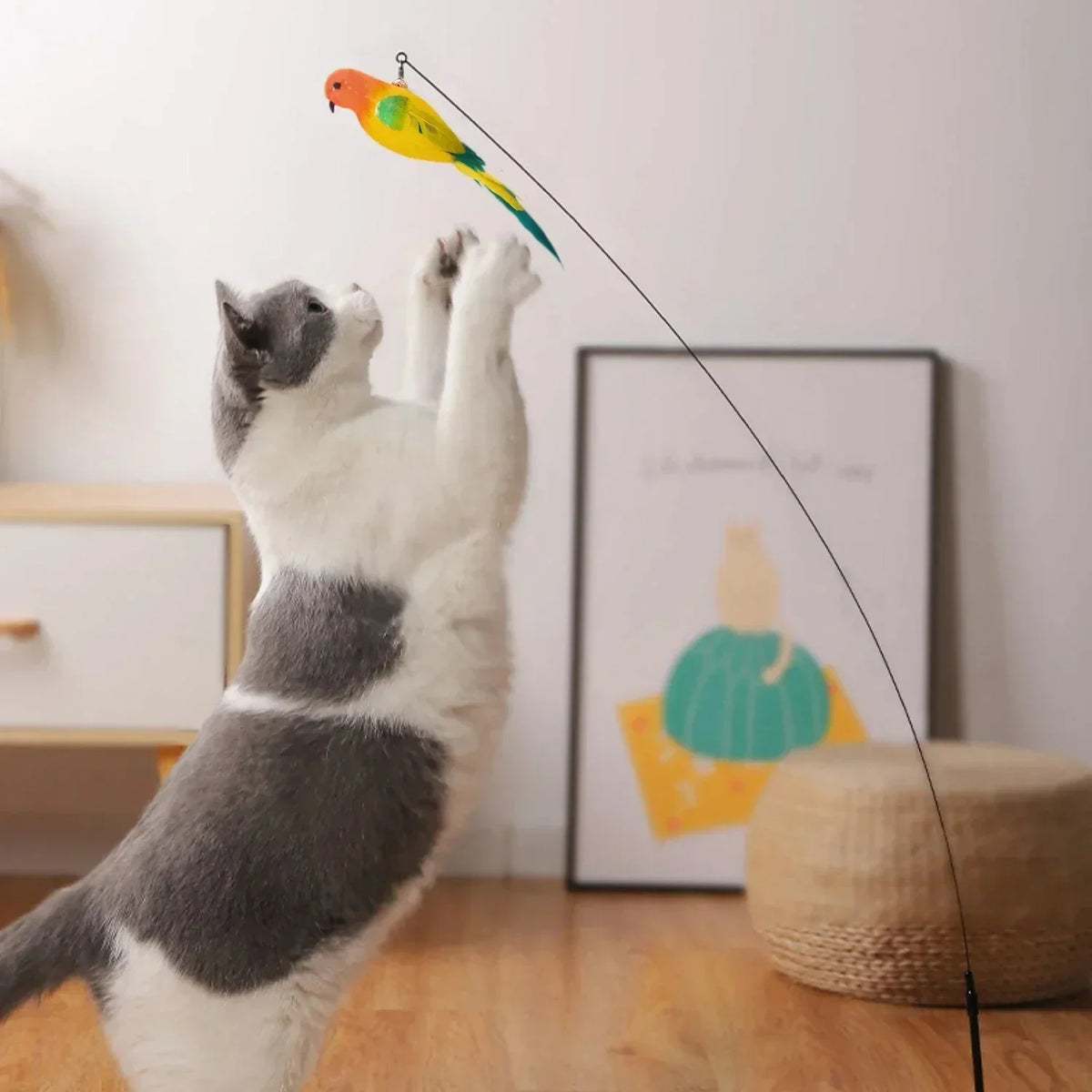 Peacock Bird Cat Teaser Wand for Interactive Hunting and Play
