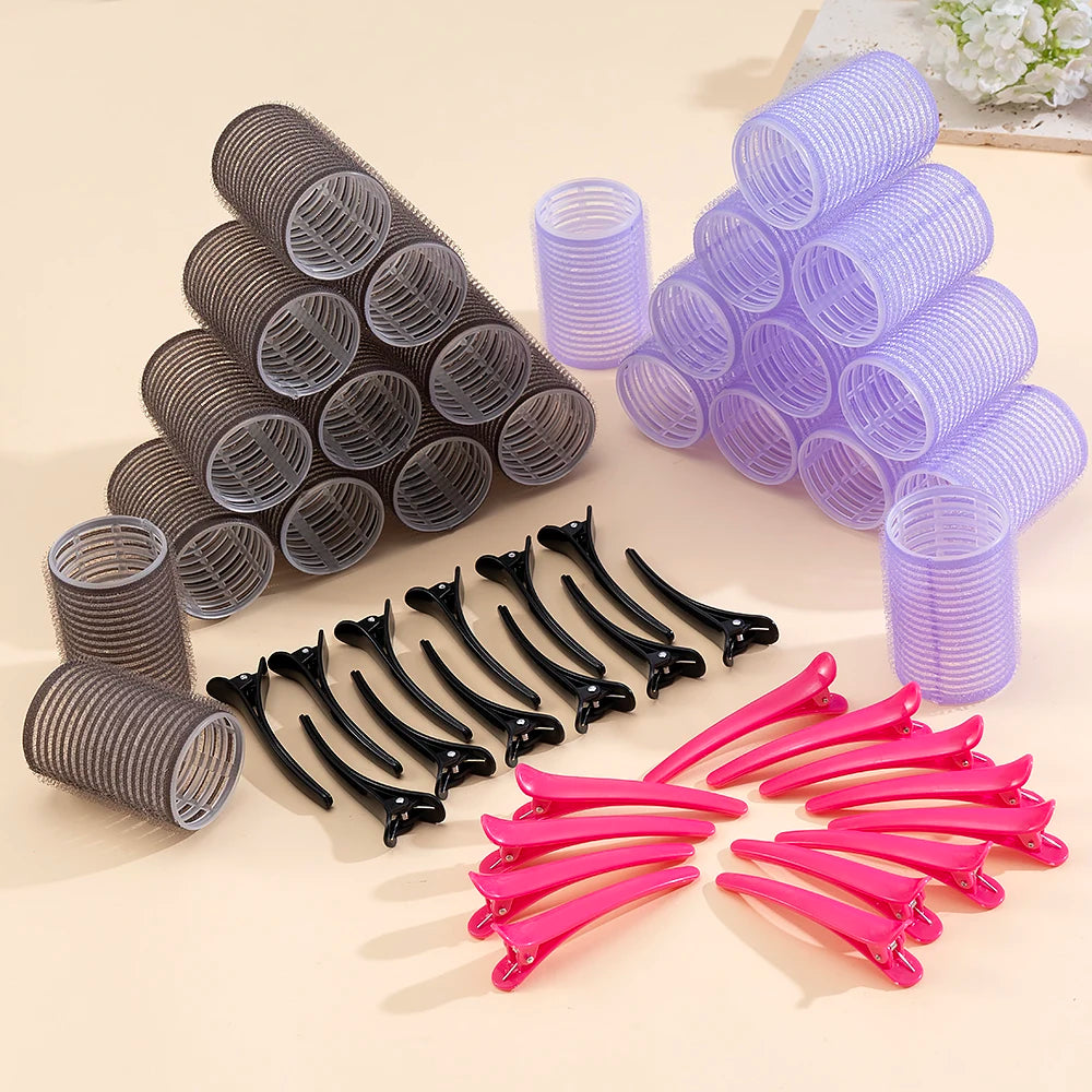 24pcs/Set Self Grip Hair Rollers No Heat Hair Clip Curlers Heatless Curls Hair Bangs Volume Self-adhesive Hook DIY Styling Tools