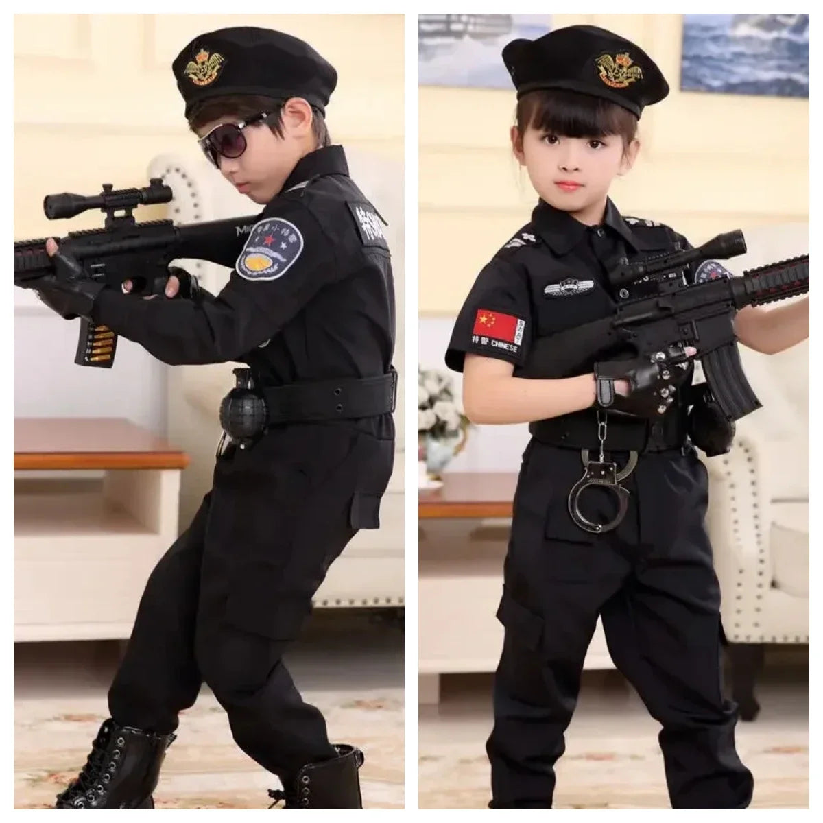 Halloween Children Policeman Cosplay Costume Boys Girls Kid Police Uniform Army Policemen Clothing Sets Party Dress Up Gift