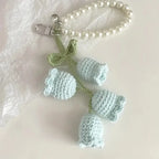 Elegant Floral Crochet Pearl Keychain Bluebell Bag Charm