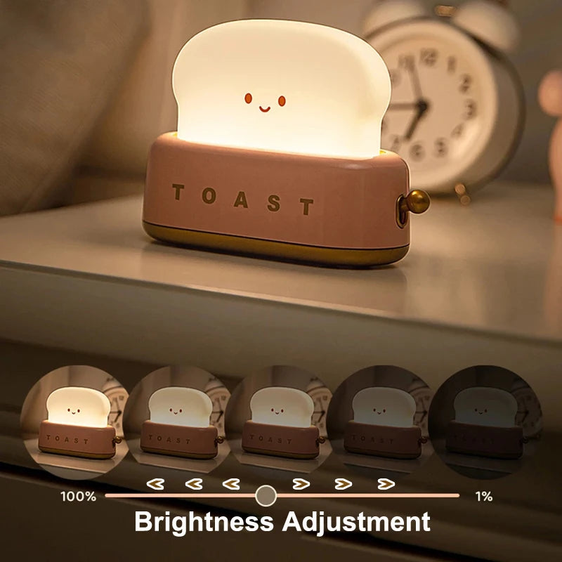 USB Rechargeable LED Bread Toast Night Light Table Lamp Bedside Portable for Bedroom Kids Room Baby Gift Holiday Decor Birthday