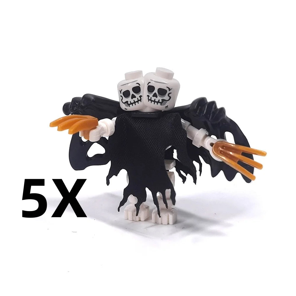 5PCS MOC Halloween Skeleton Army Mini Doll Ghost Building Block DIY Assembly Character Doll Horse Ornaments Figure Gift for Kids