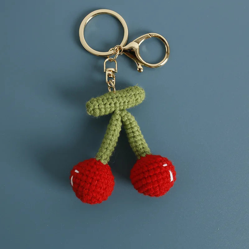 Cute Fruit Crochet Keychain Strawberry Cherry Bag Charm