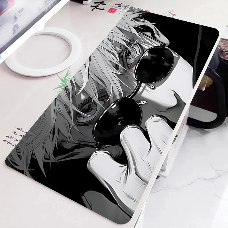 Black and White Anime Girl Table Mat Large Mouse Pad Office Keyboard Edge Locking Desk Mat Gaming Accessories Non-slip Mousepad