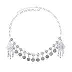 Retro Silvery Alloy Hollow Moon Pendant Forehead Headpiece for Women Boho Ethnic Indian Hippie Party Hair Accessories Jewelry