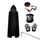 Scary Halloween Costumes for Kids - Red-eyed Reaper Robe with Hood and Scythe Easter Cape with Scythe and Glowing Glasses