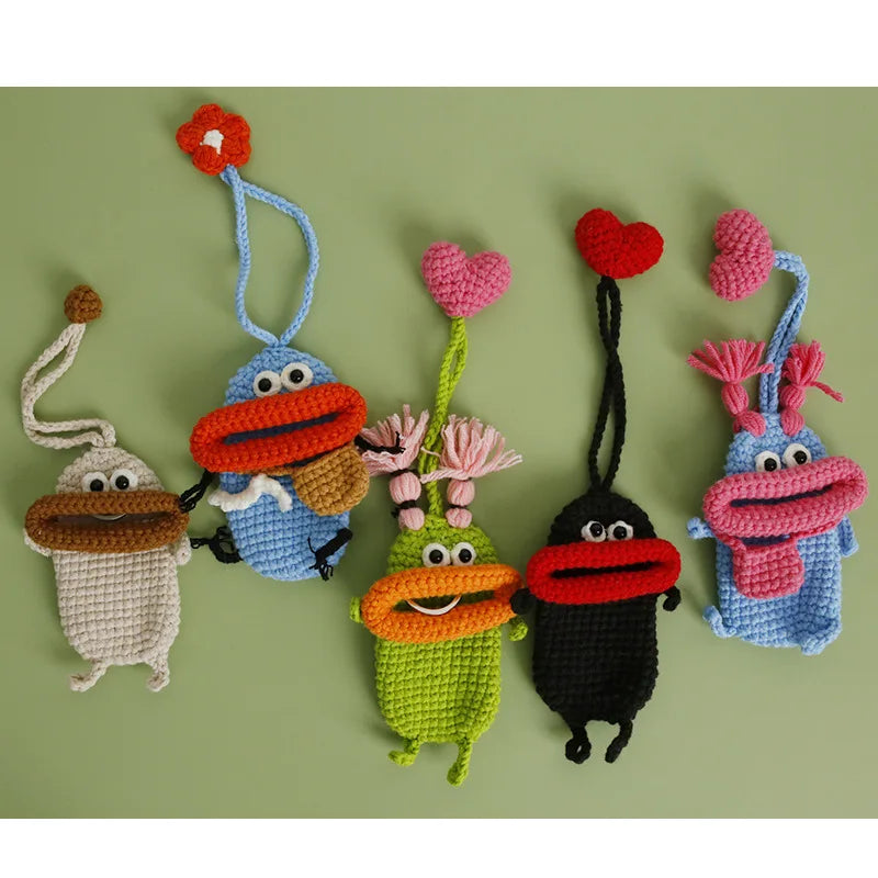 Funny Crochet Sausage Mouth Keychain Key Holder Pouch