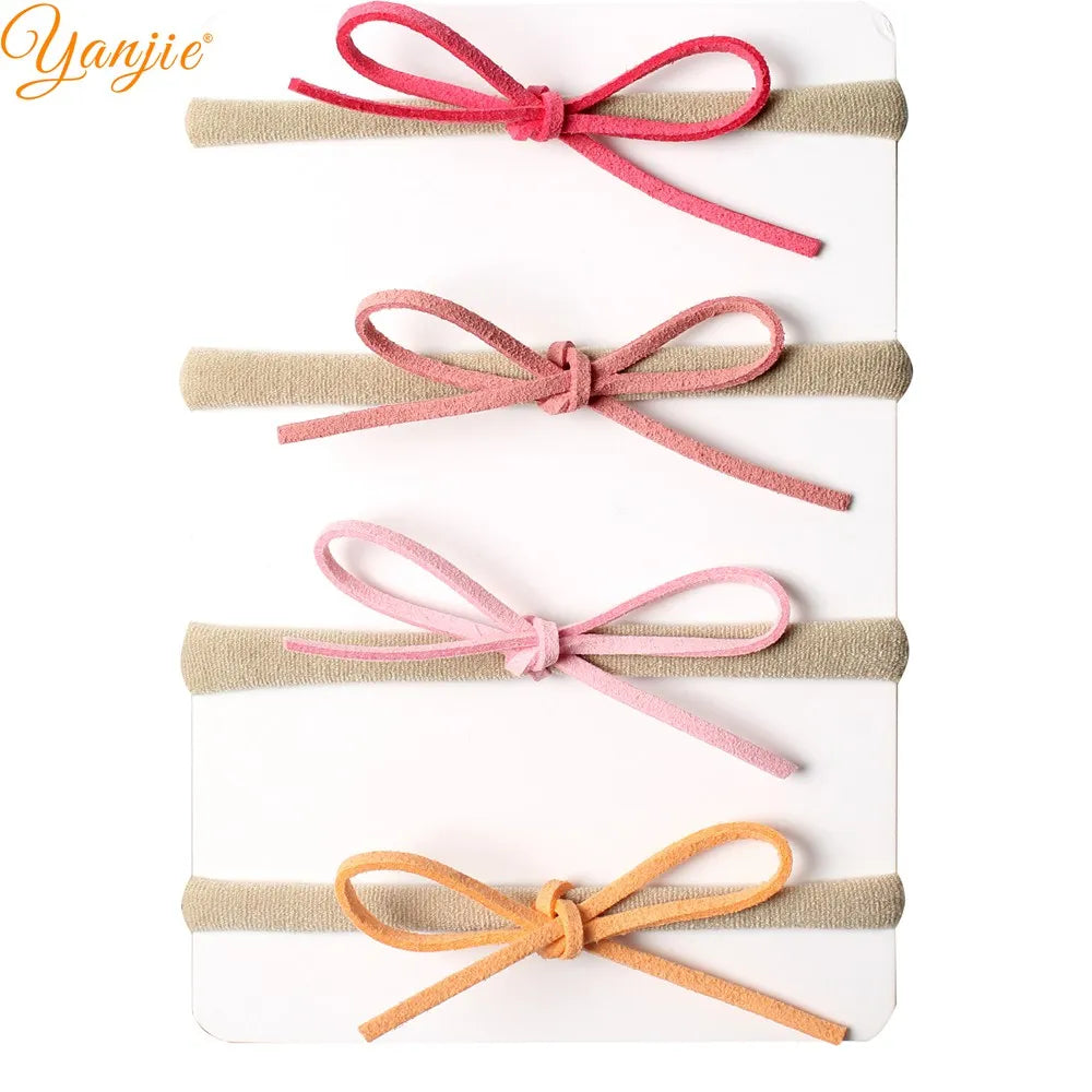 Classical Suede Bow Baby Nylon Headband for Girls