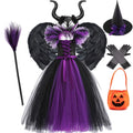 Children Cosplay Apparel for Halloween 2025 Maleficent Costume Tutu Dress Girl Evil Queen Disguise Witch Gown Villain Costume