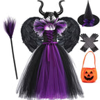 Children Cosplay Apparel for Halloween 2025 Maleficent Costume Tutu Dress Girl Evil Queen Disguise Witch Gown Villain Costume