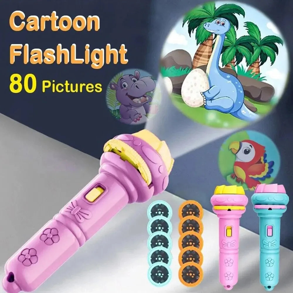 Kids Cartoon Projection Flashlight – Storytelling Projector Toy
