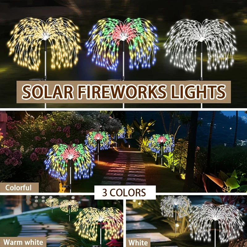 200LED Solar Power Pathway Lights Firework Decor Street Lawn Solar Lights for Outdoor Garden Yard