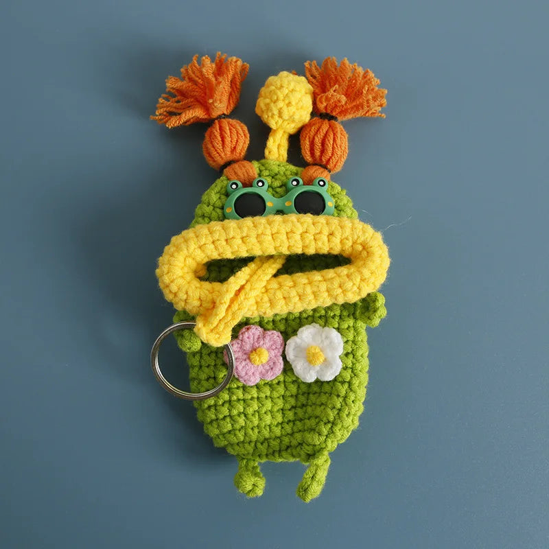 Funny Fruit Sausage Mouth Crochet Keychain Key Holder