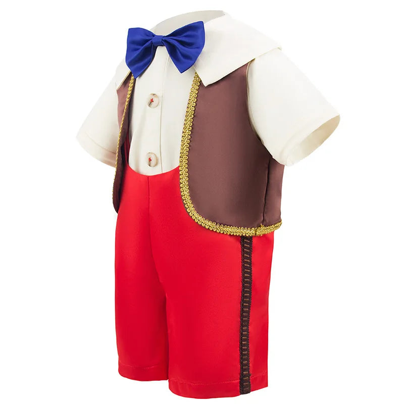 7PCS Kids Fairy Tale Character Puppet Cosplay Costume Long Nose Boy Dress Up With Accessories Halloween Carnival Birthday Outfit
