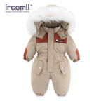 Ircomll Kids Boy Girl Winter Snowsuit Plus Velvet Toddler Jacket Clothes For Boy Infant Jumpsuit Hoodied Overalls 2-6Y Outwear