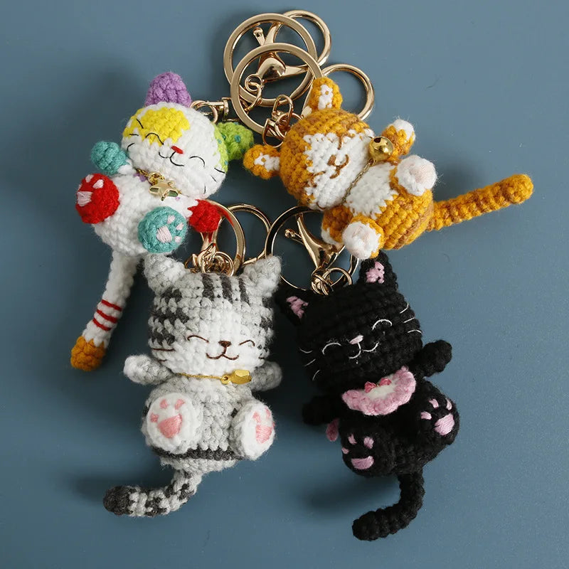 Cute Crochet Kitten Keychain Smiling Cat Bag Charm