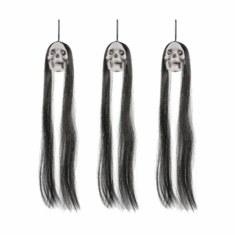 Glowing Eyes Halloween Hanging Ghost Skeleton Prop Long Hair Decoration for Indoor Outdoor Haunted House Party Spooky Display