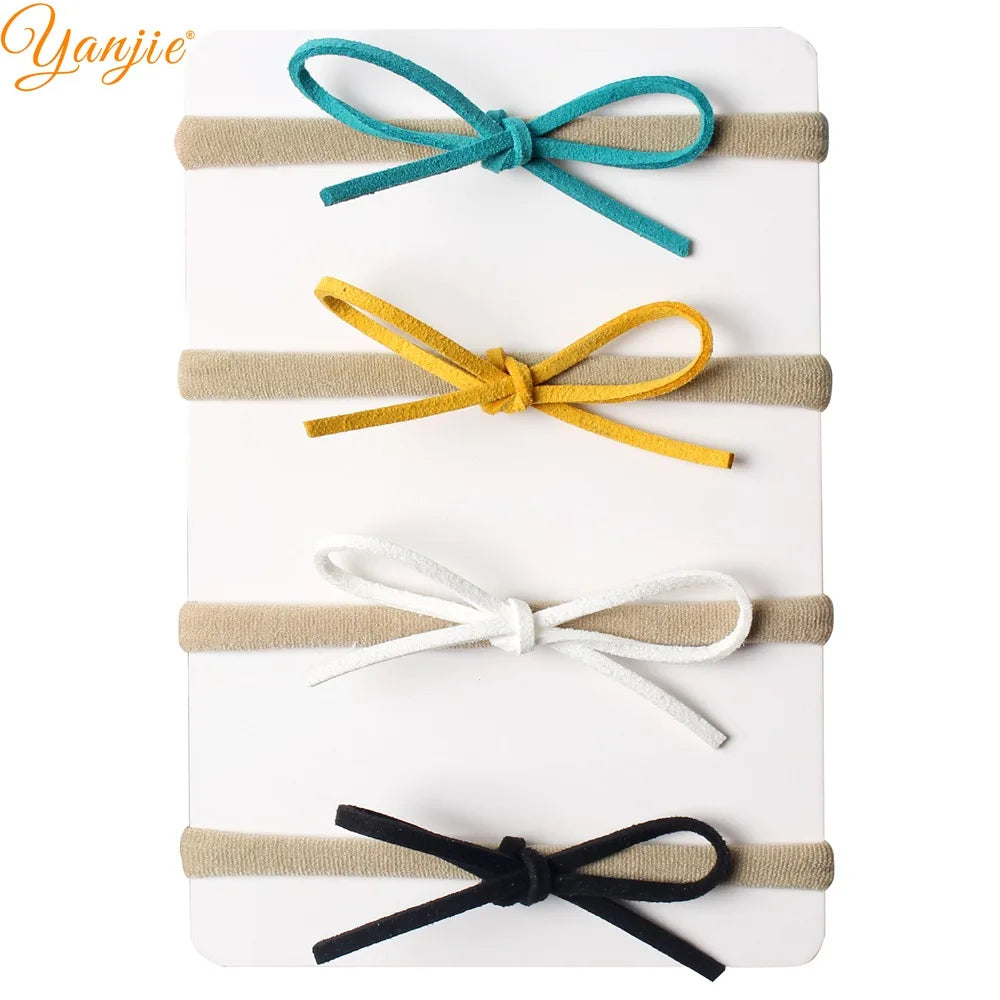 Classical Suede Bow Baby Nylon Headband for Girls