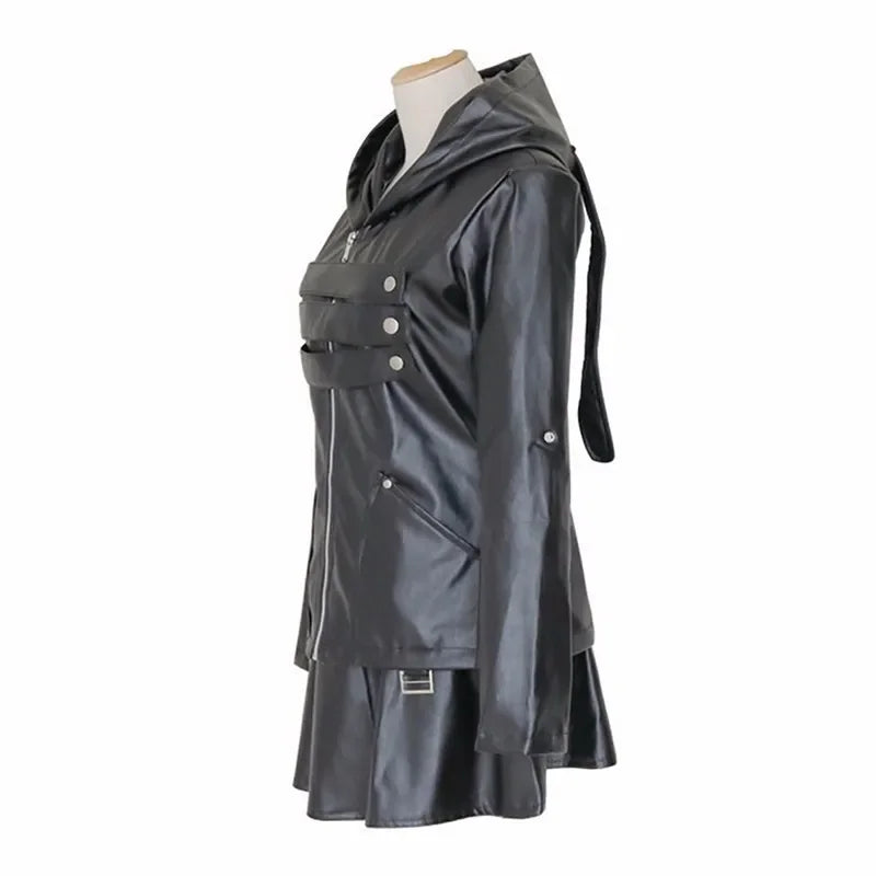 Anime Tokyo Ghoul Touka Kirishima Cosplay Costume Full Set Uniform PU Leather Black Dress Hoodie Women Halloween Fighting Dress