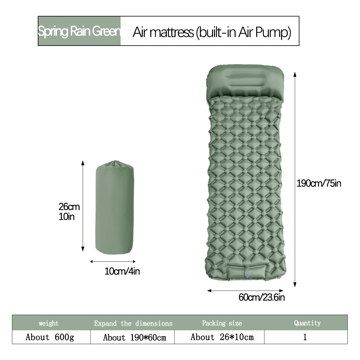 Ultralight Inflatable Camping Sleeping Pad with Built-In Pump & Pillow for Hiking
