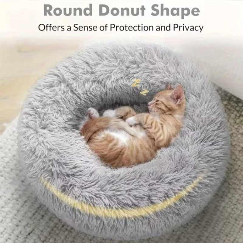1pc Round Plush Dog Bed & Cat Nest,Non-Slip Base, Warm Soft Faux Fur Pet Bed,Perfect Christmas Gift, Cozy Home Decor